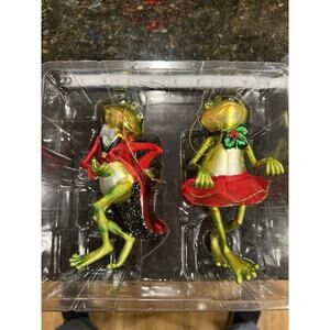 Set Of 2 American Retro Whimsical Frog Fairy Jester Figurines Ornaments Holiday